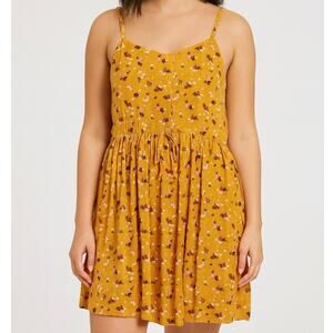 Xhilaration Yellow Floral Tie Front Mini Dress Coquette Cottagecore Summer Sz S